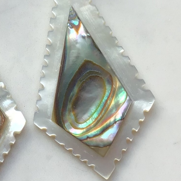 Vintage Abalone Shell & Mother of Pearl Dangle Earrings Pierced - Picture 3 of 15